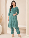 Teal Lakhnawi Embroidered Kurta Palazzo Set