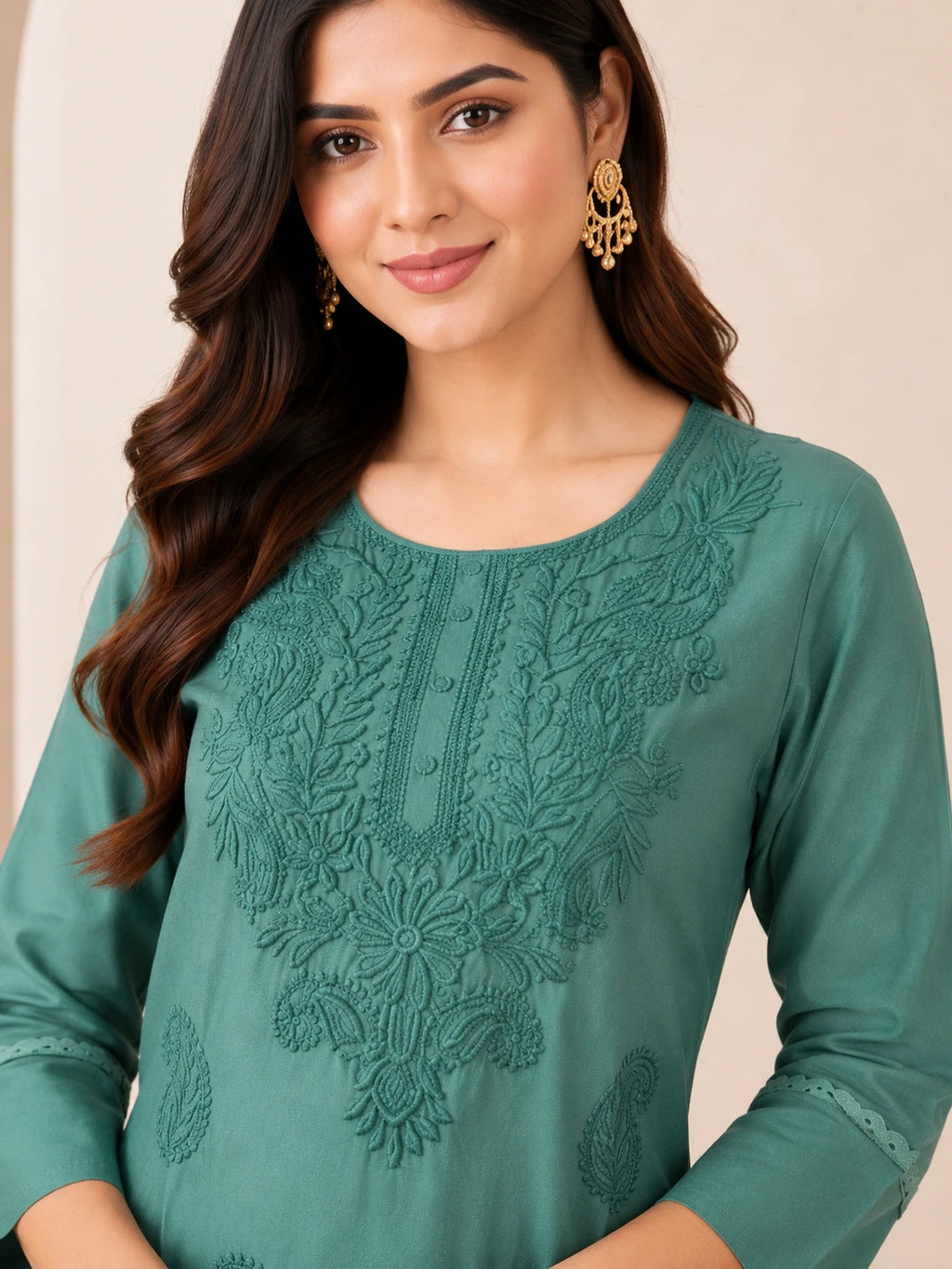 Teal Lakhnawi Embroidered Kurta Palazzo Set