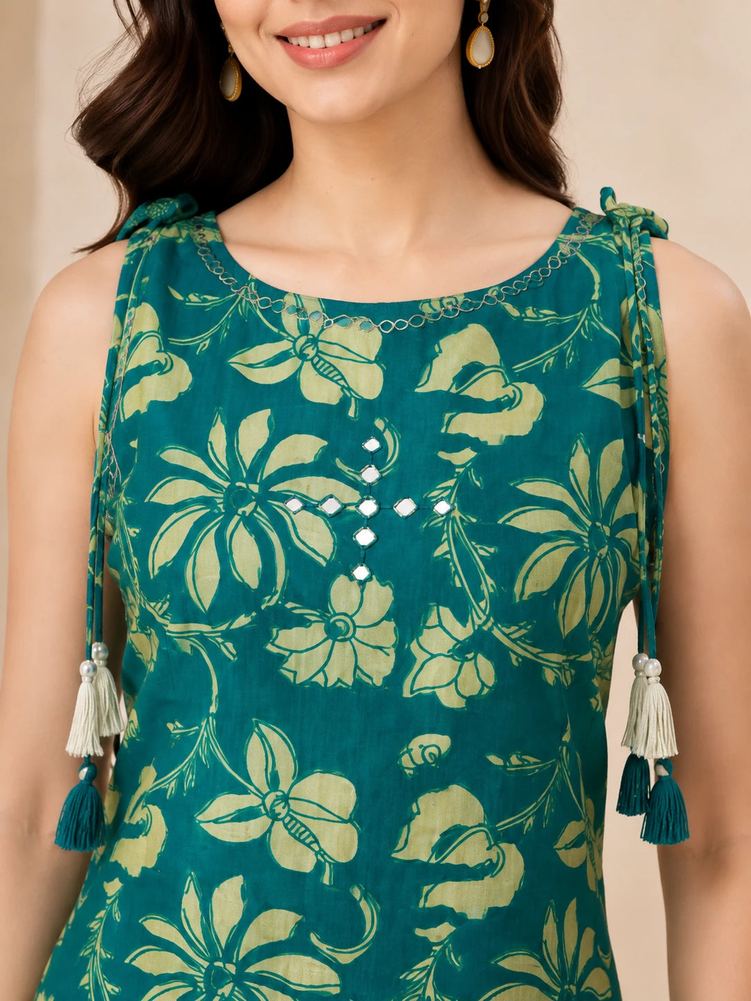 Teal Green Printed Boat Neck Co-ord Set