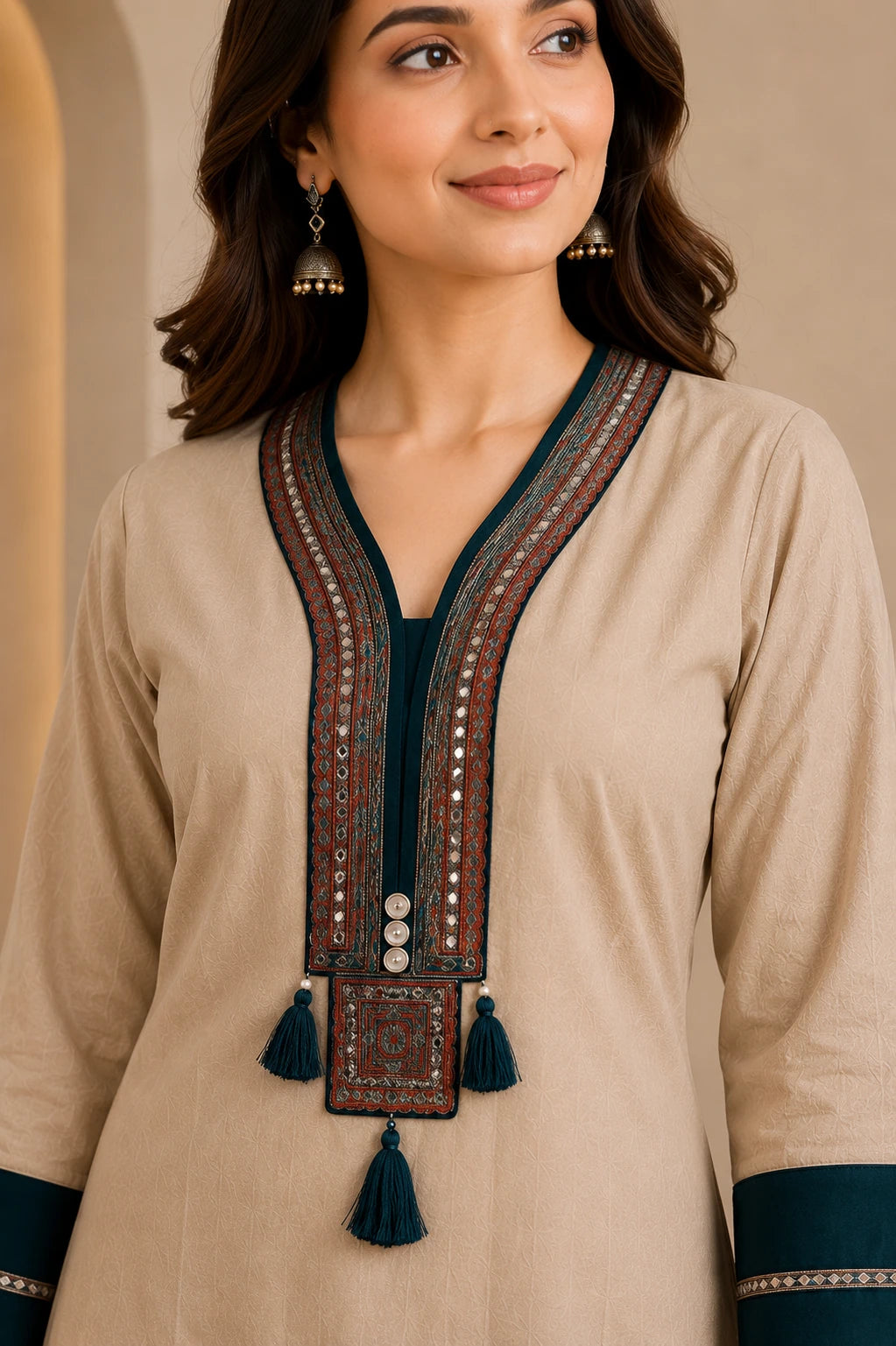 Teal Sui Slub Embroidered Kurta & Palazzo Co-ord Set