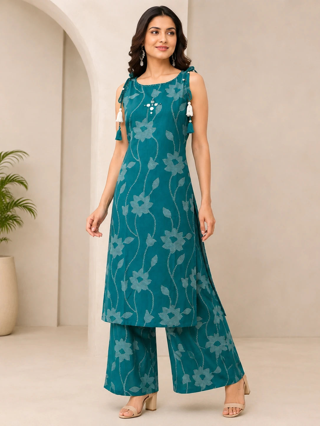 Rama Green Printed Boat Neck Co-ord Set