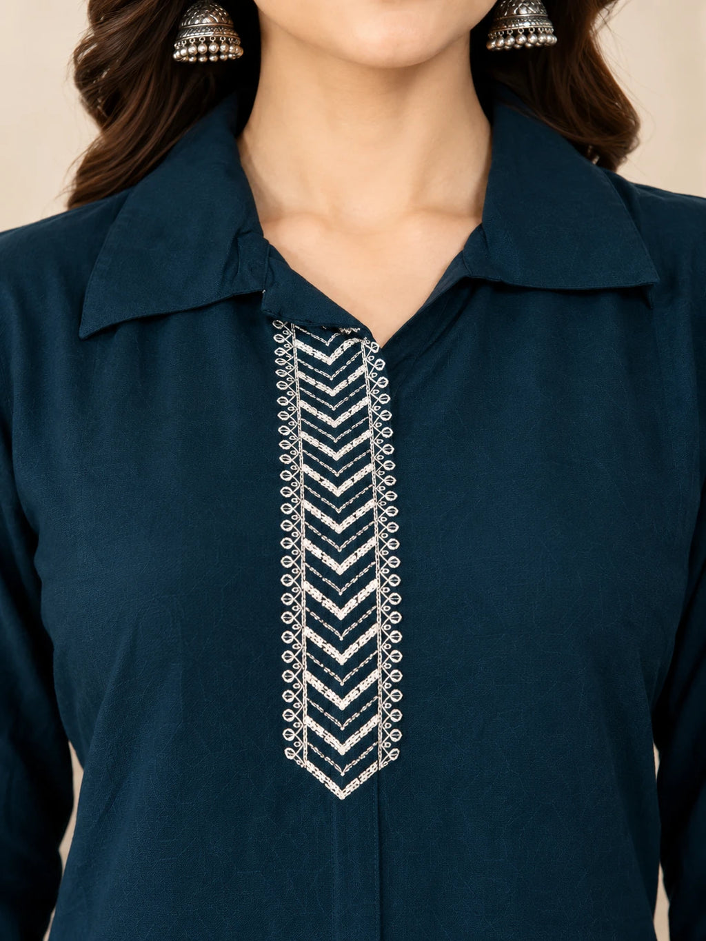 Teal Green White Thread Work Short Co-ord Set