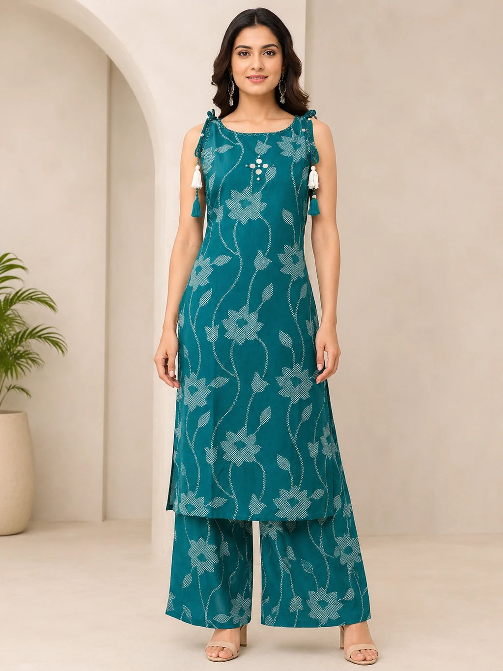 Rama Green Printed Boat Neck Co-ord Set