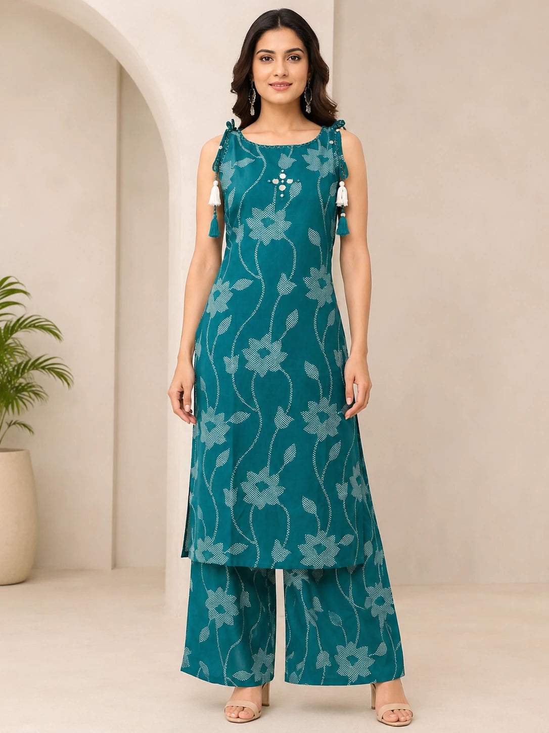 Rama Green Printed Boat Neck Co-ord Set