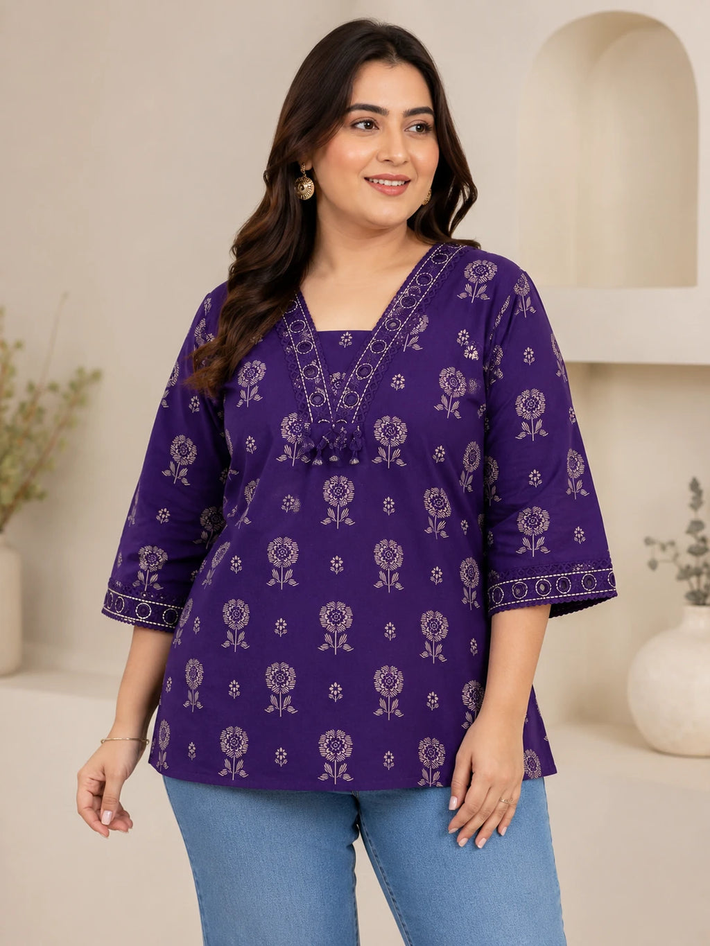 V-neck Purple Tunic Top