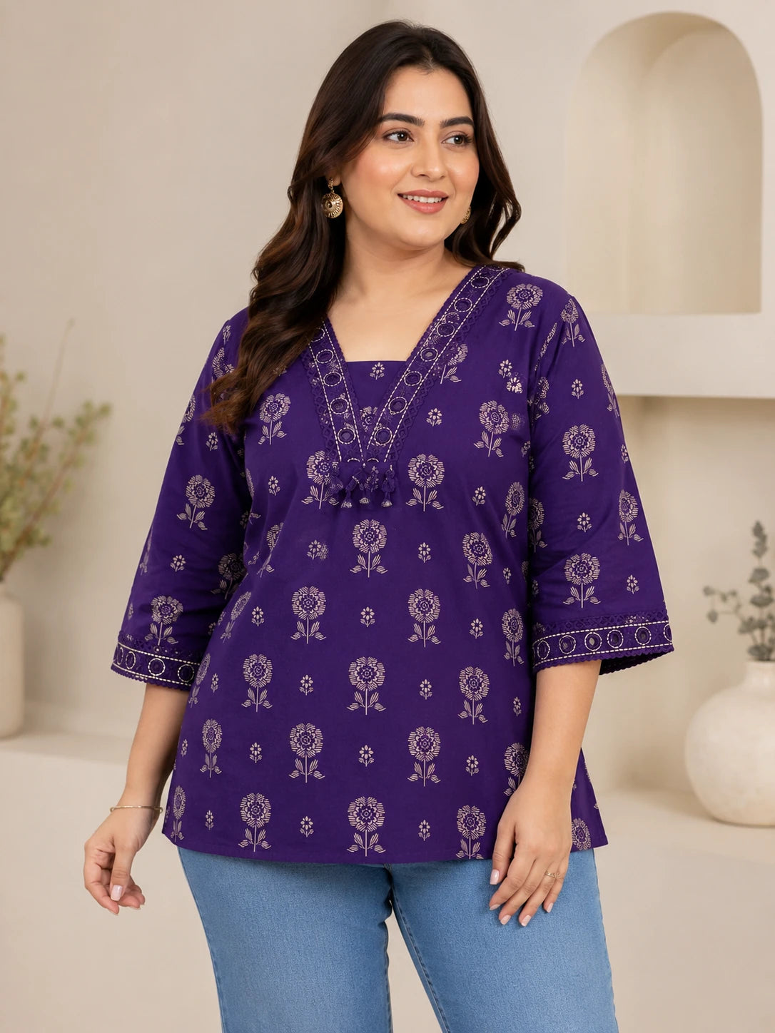 V-neck Purple Tunic Top