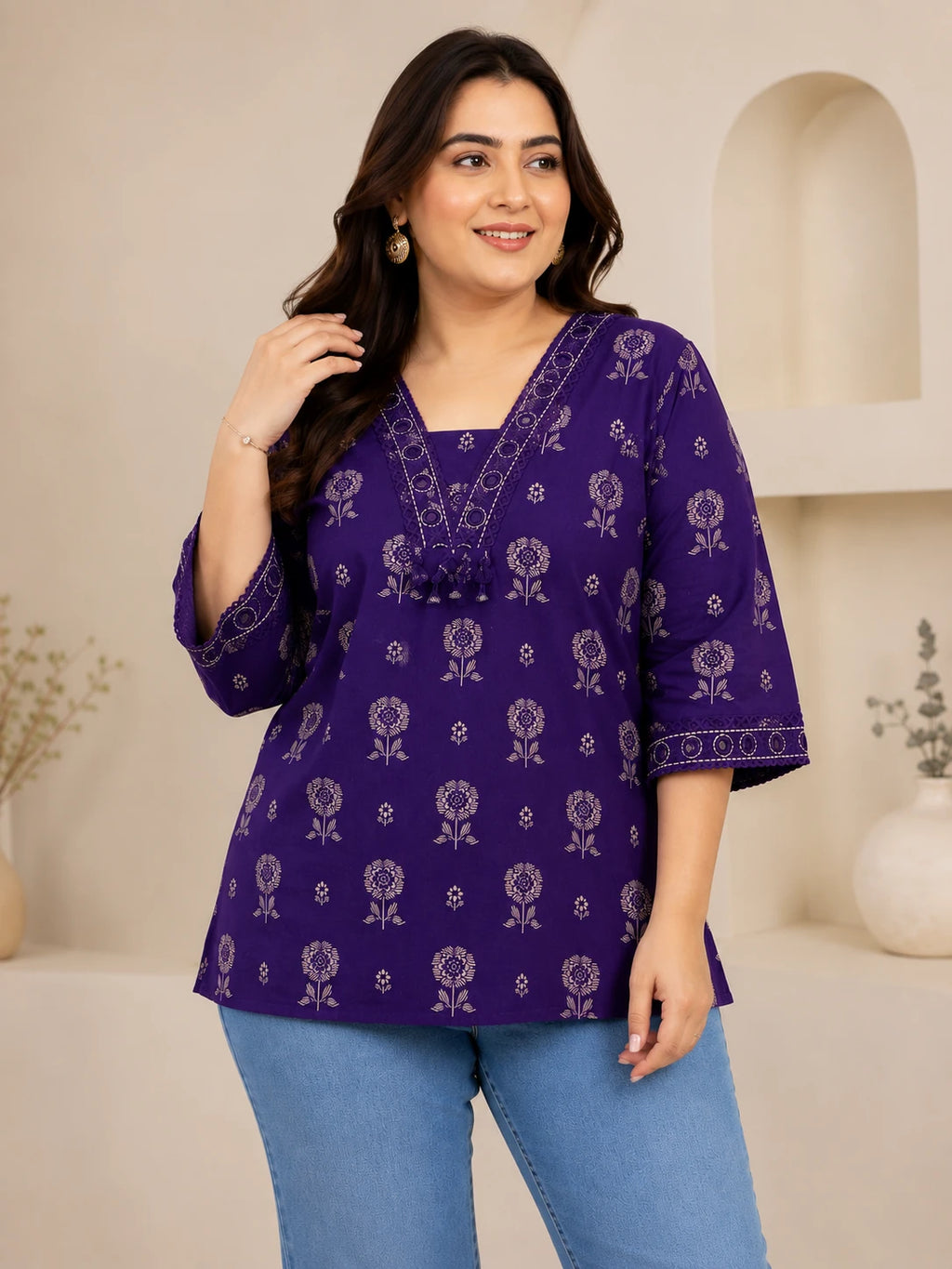 V-neck Purple Tunic Top