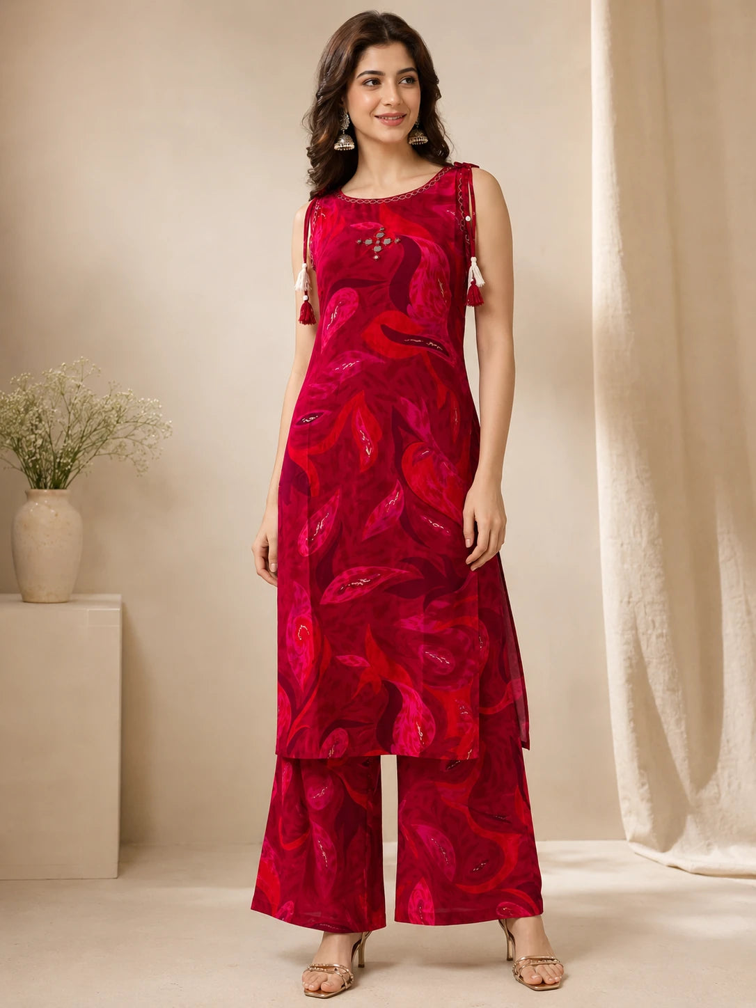 Rayon Rani Pink Floral Printed Co-ord Set