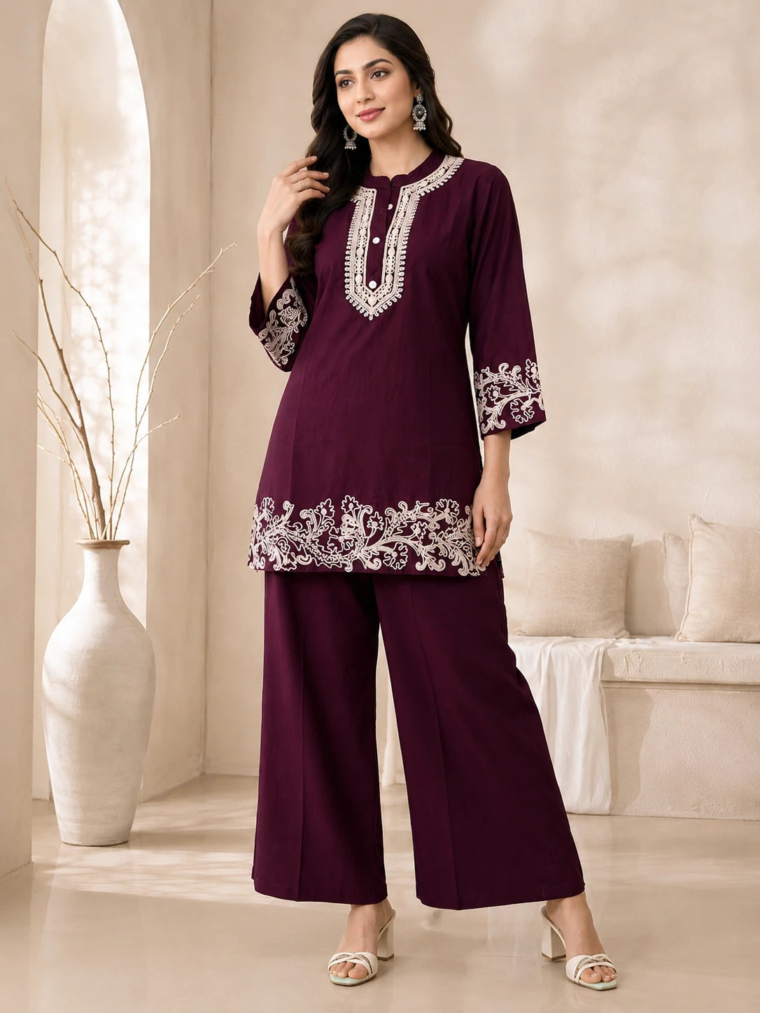 Heavy Threadwork Sui Slub Short Co-ord Set
