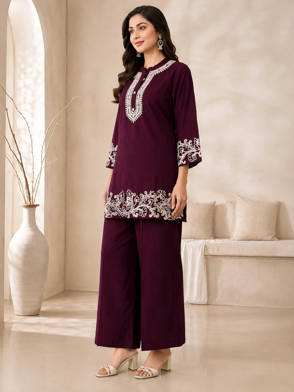 Heavy Threadwork Sui Slub Short Co-ord Set