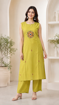 Vatican Lemon Yellow Embroidered A-Line Kurta Palazzo Co-ord Set
