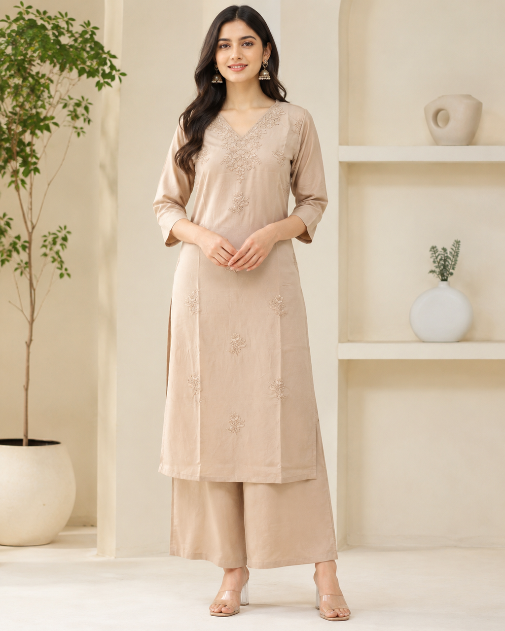 Beige Lukhnowi Palazzo Set