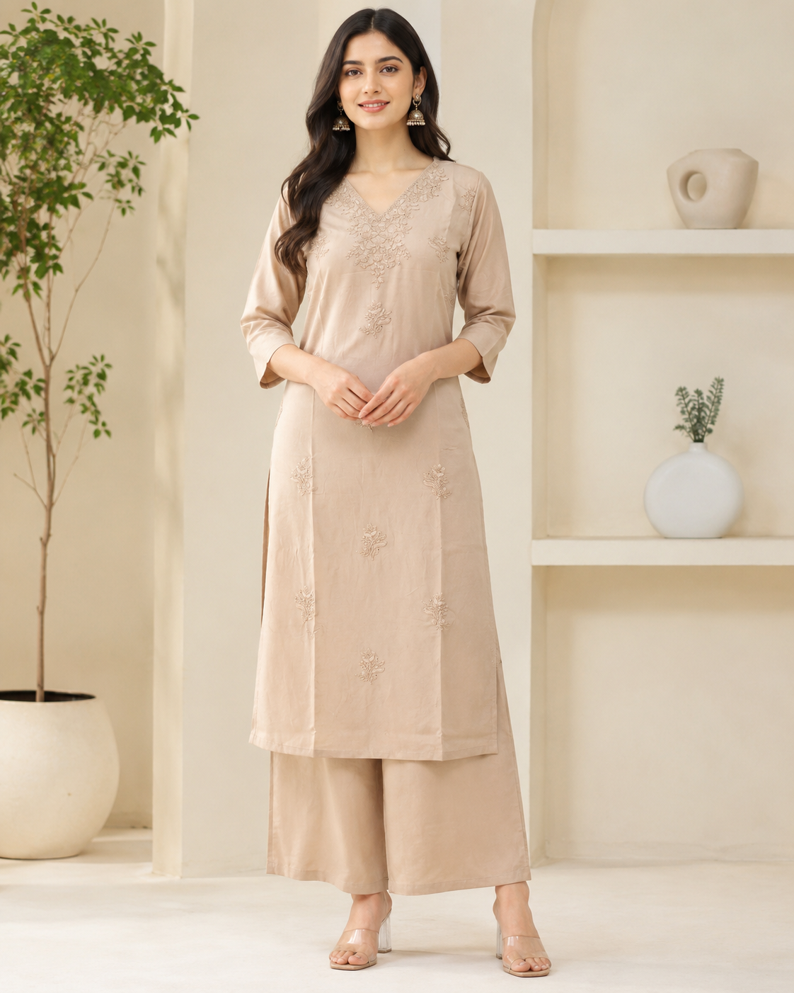 Beige Lukhnowi Palazzo Set