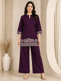 Purple Khadi Embroidered Short Co-ord Set