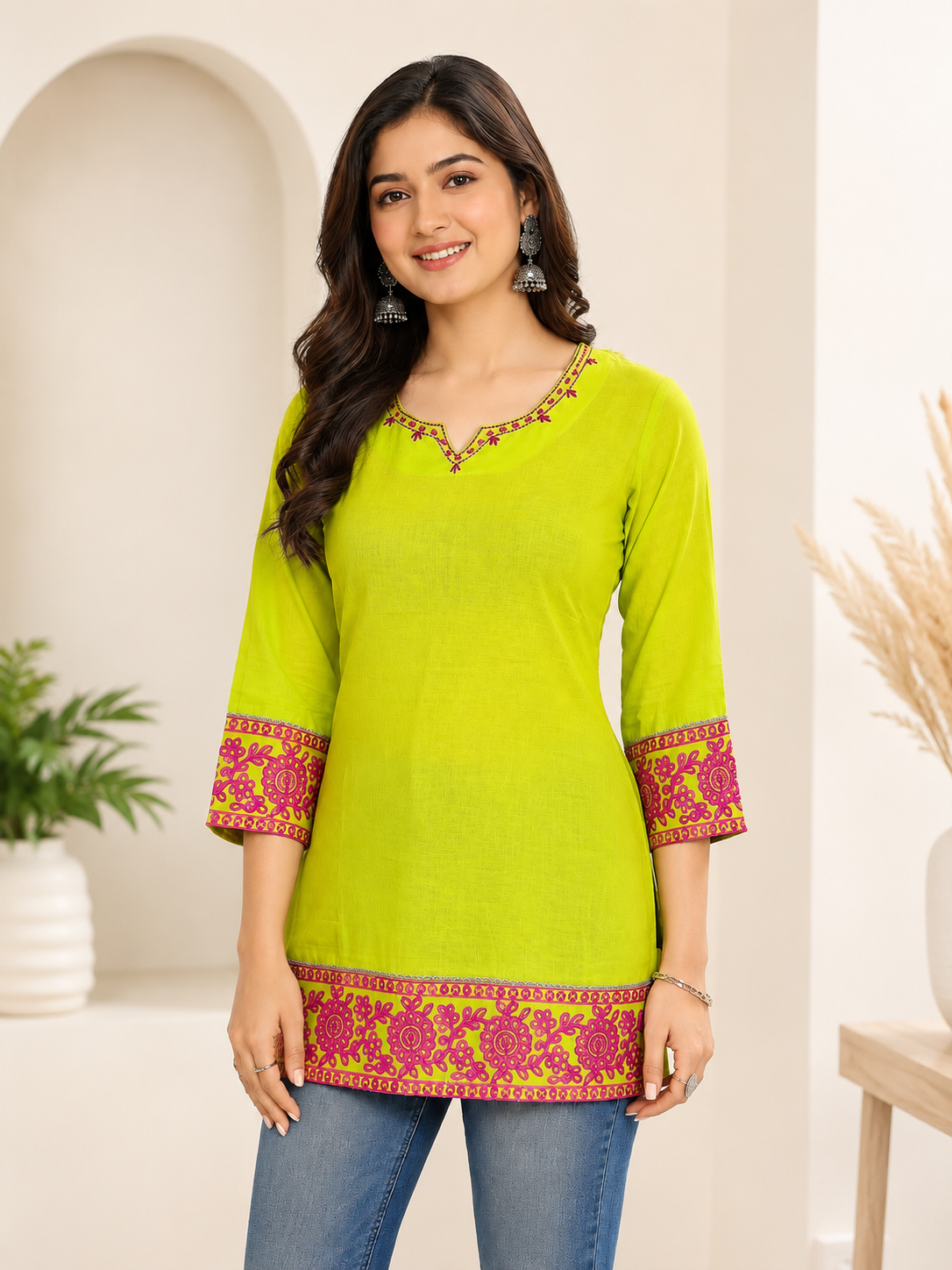 Neon Green Cotton Tunic Top