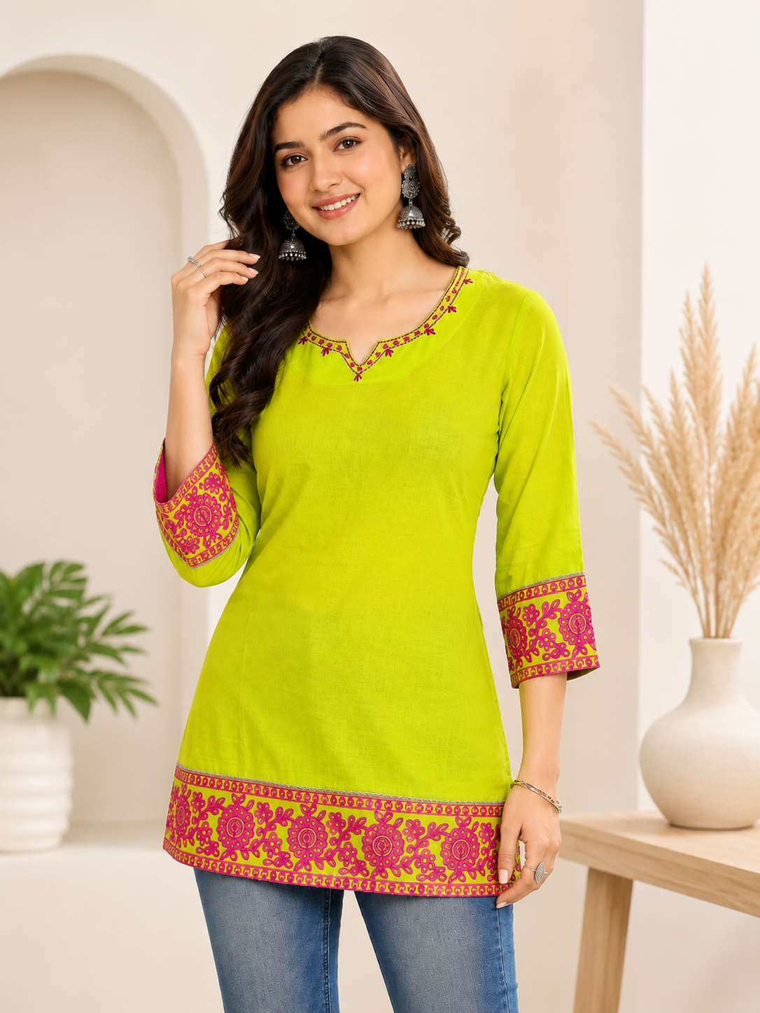 Neon Green Cotton Tunic Top