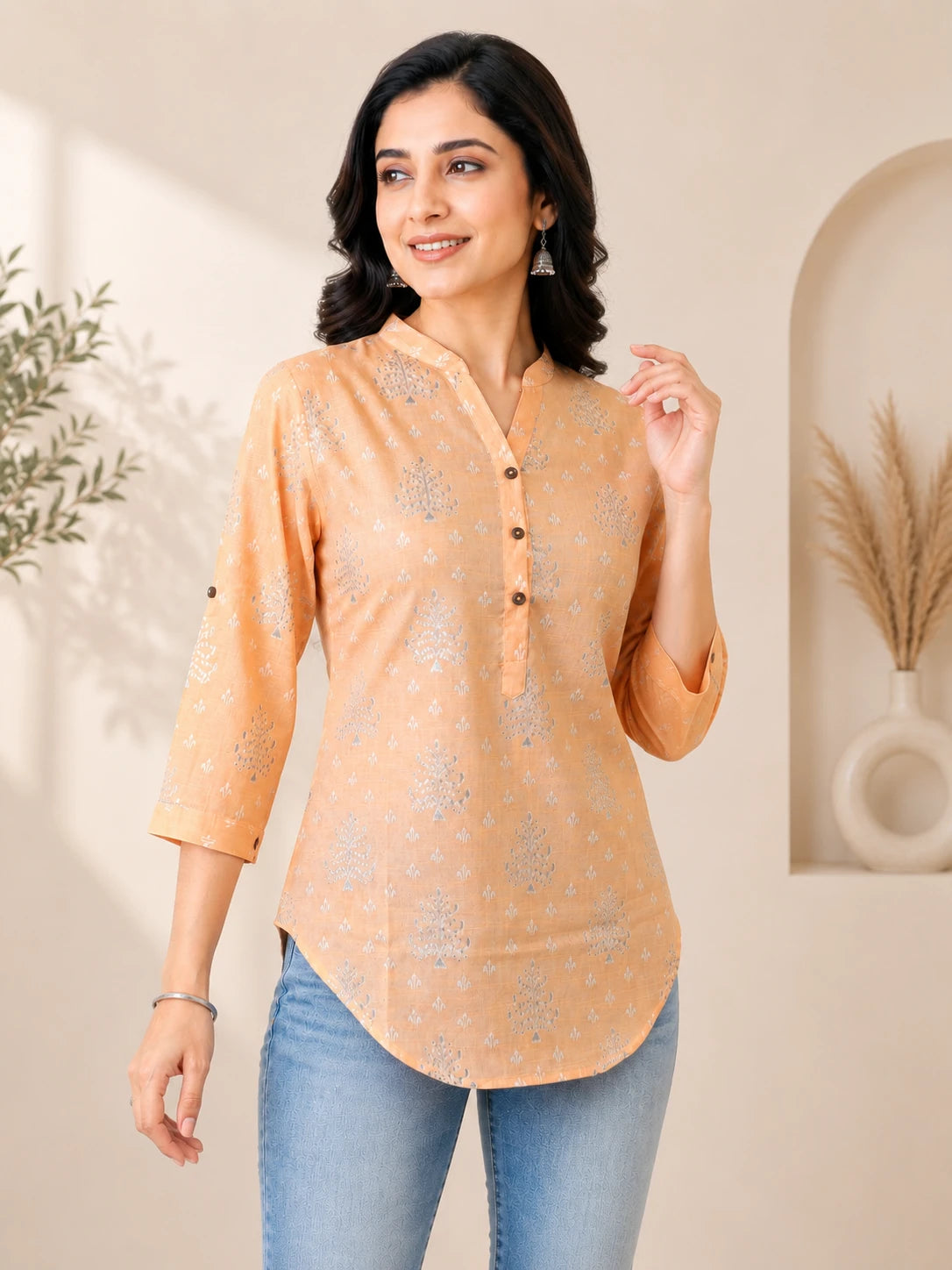 Peach Print Tunic Top