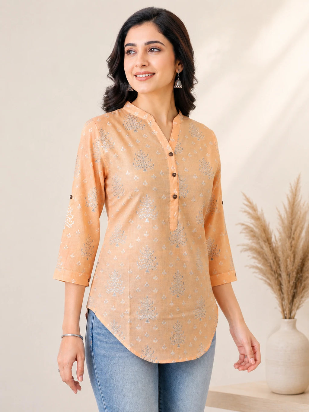 Peach Print Tunic Top